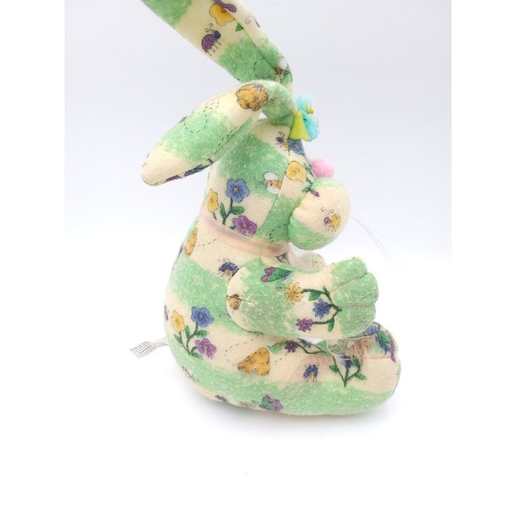 Plush Bunny Rabbit Flower Tapestry Style Pattern Green Blue Pink Ribbon Easter - Picture 3 of 8